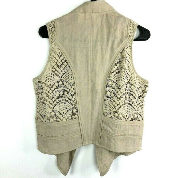 Chicos Beige Lace Contrast Waterfall Cardigan Vest - Picture 3 of 5